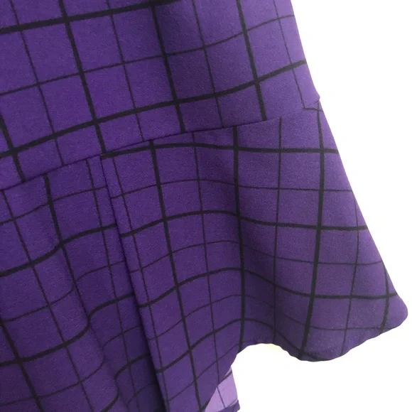ELLE Womens Medium Sleeveless Peplum Asymmetrical Top Blouse Purple Checkers NWT - Picture 6 of 16